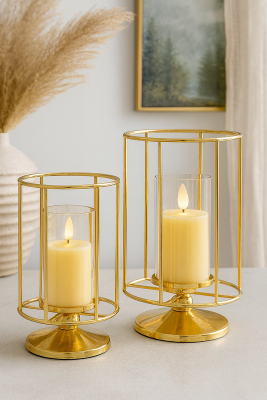 Luxe Gold Cage Candle Stand Set