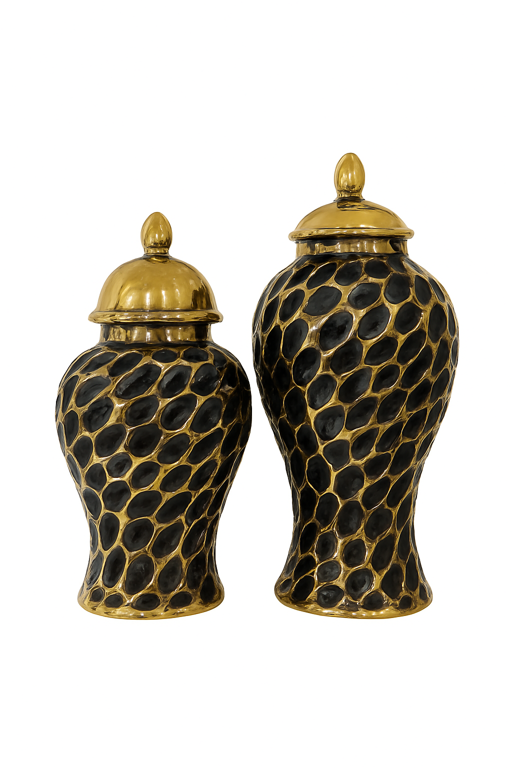 Midnight Luxe Ceramic Jar Set – Gold & Black Textured Design