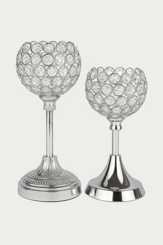 Silver Crystal Candle Holder Set