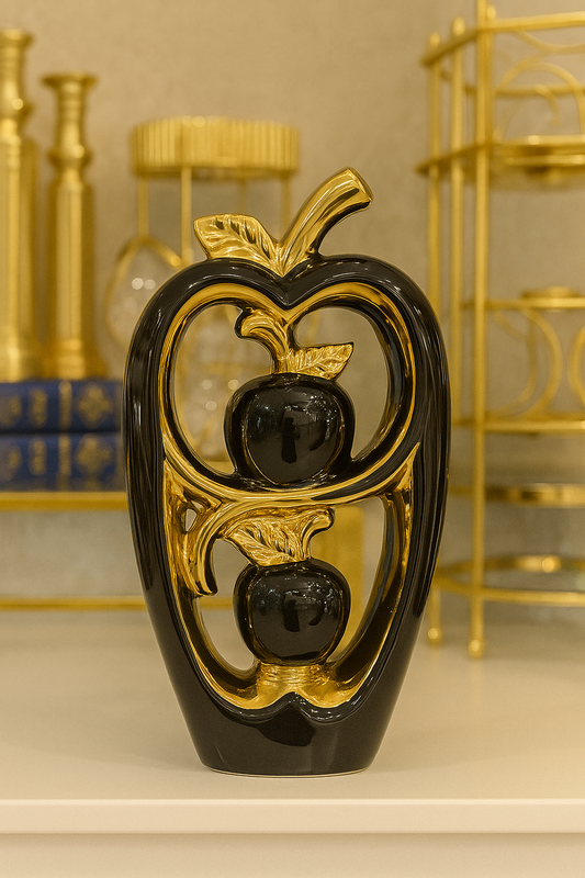 Luxurious Black & Gold Apple Sculpture