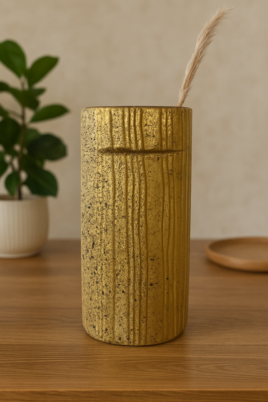 Ribbed Luxe Gold Ceramic Vase