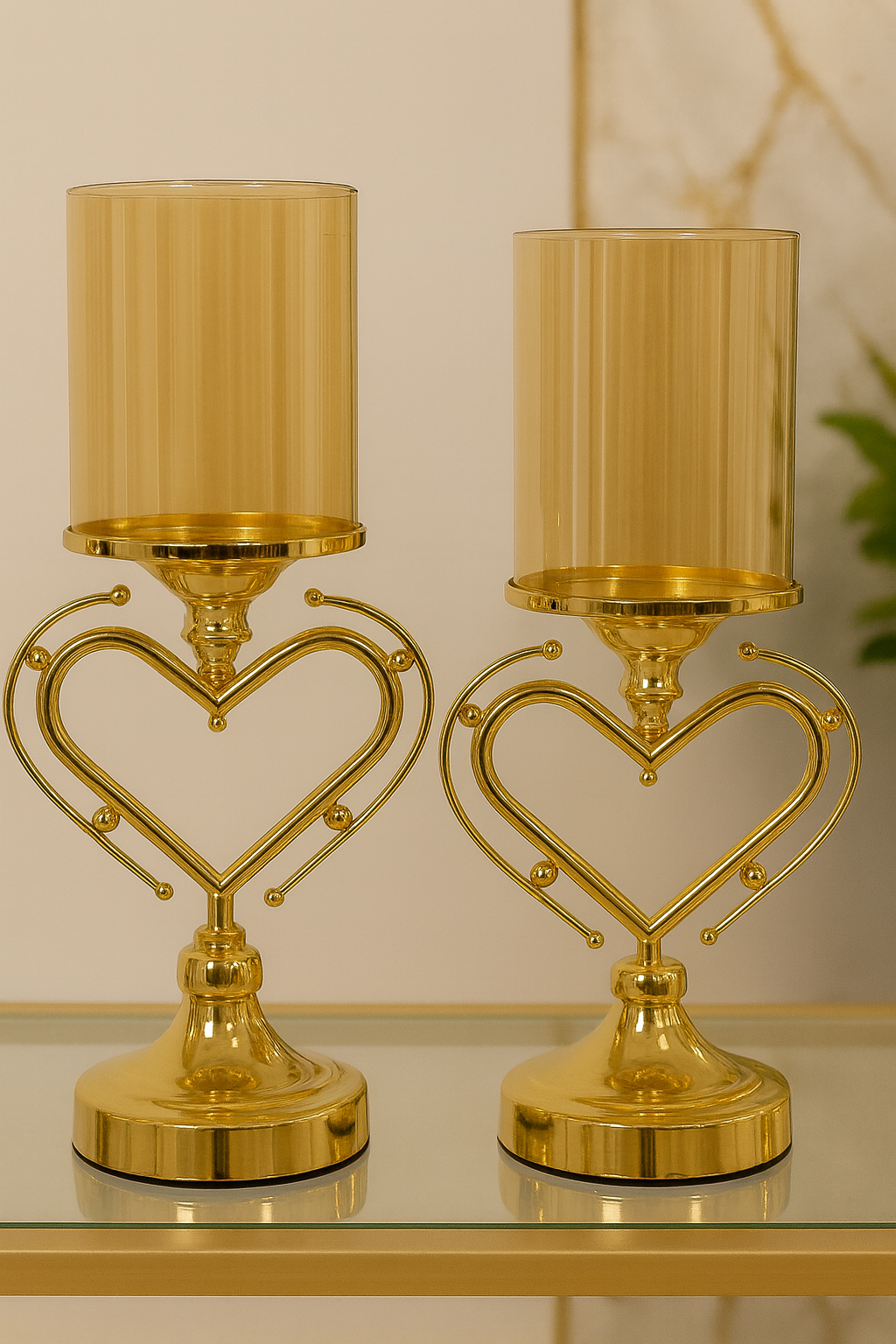 Gold Heart Candle Holders  – Set of 2
