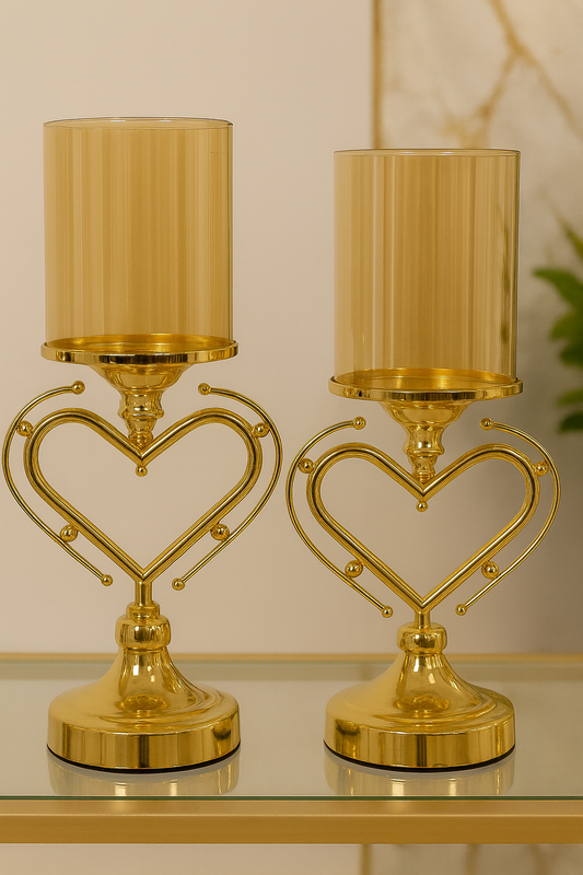 Gold Heart Candle Holders  – Set of 2