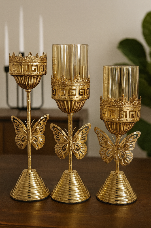 Luxury Gold Butterfly Candle Holders – Set of 3