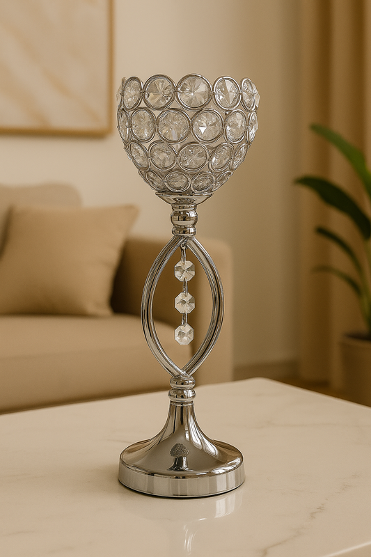 Crystal-Studded Silver Candle Holder