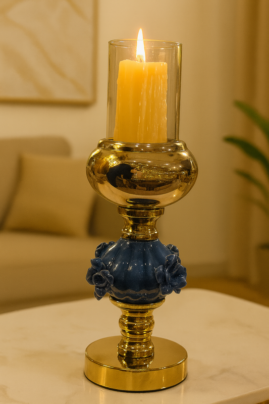 Blue Floral Candle Holder