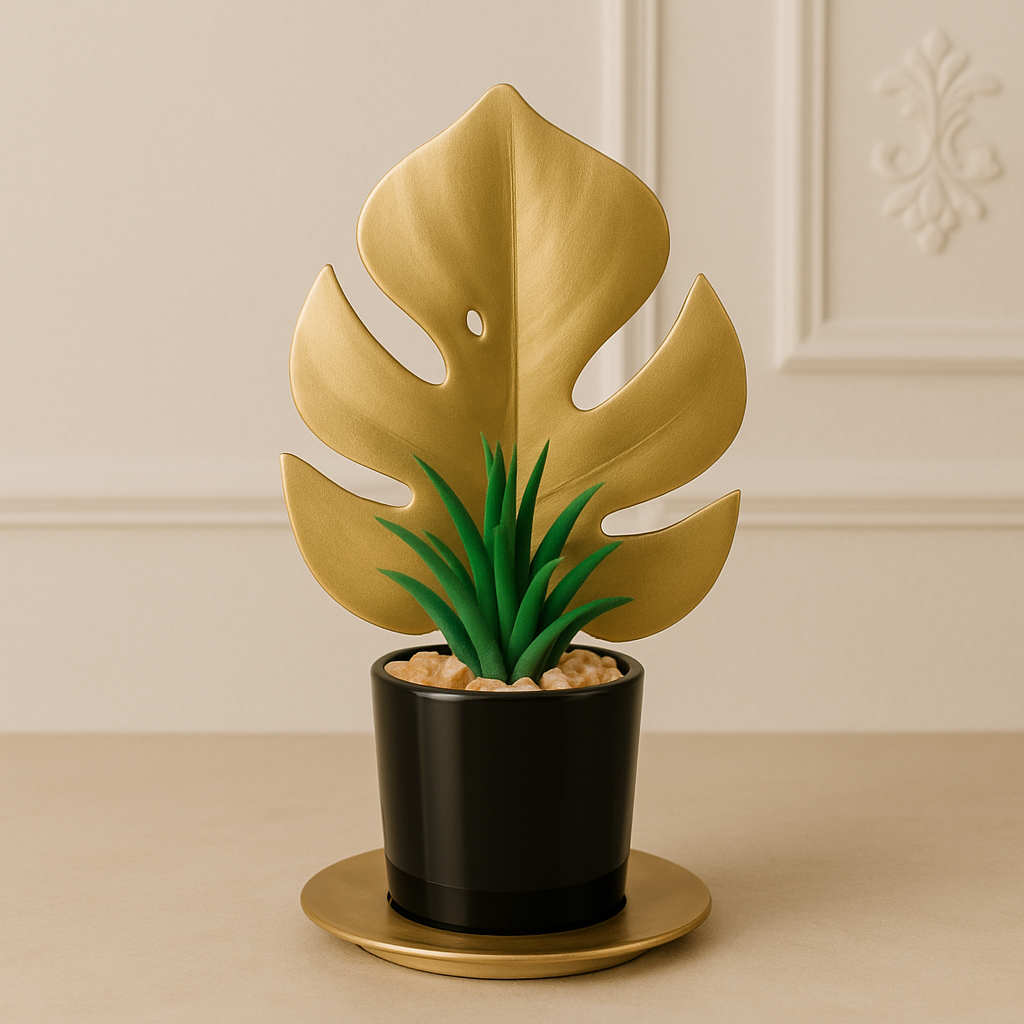 Gold Monstera Leaf Succulent Decor