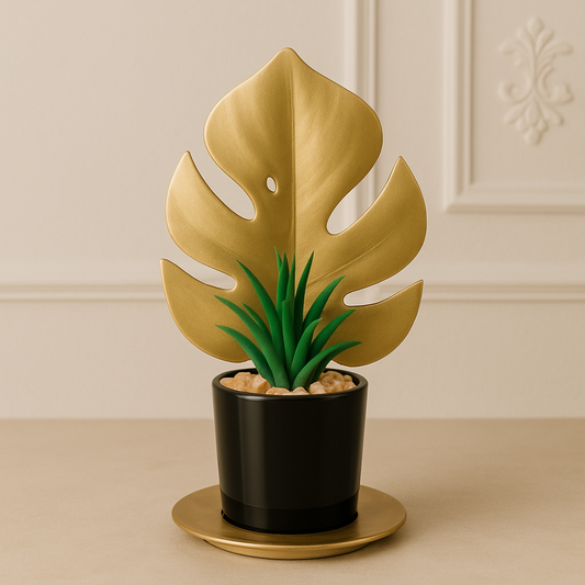 Gold Monstera Leaf Succulent Decor
