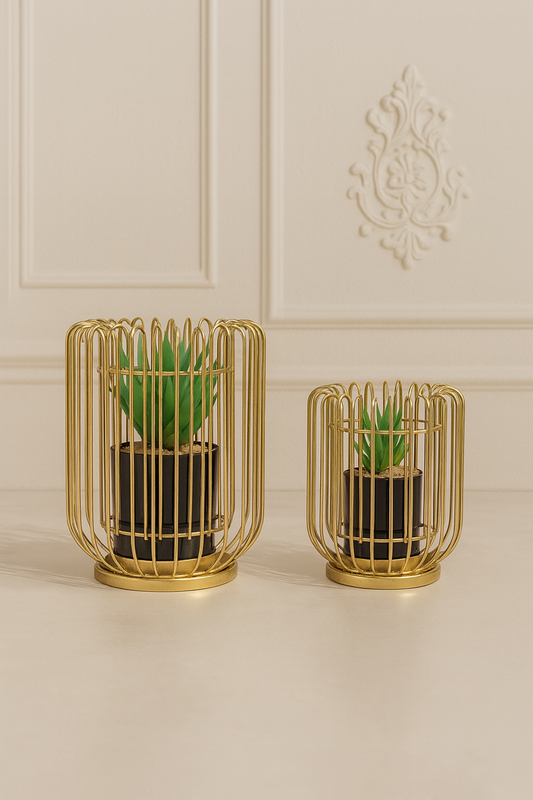 Gold Wire Cage Planter Set