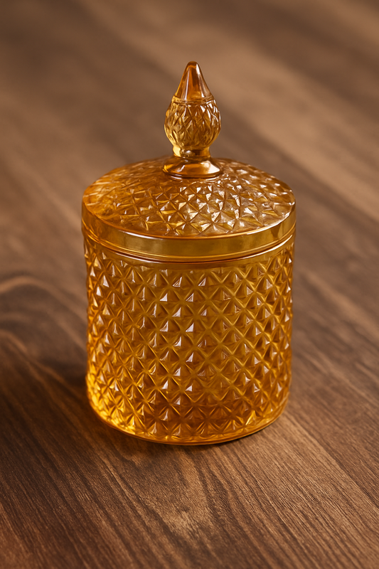 Amber Cut Glass Candy Jar